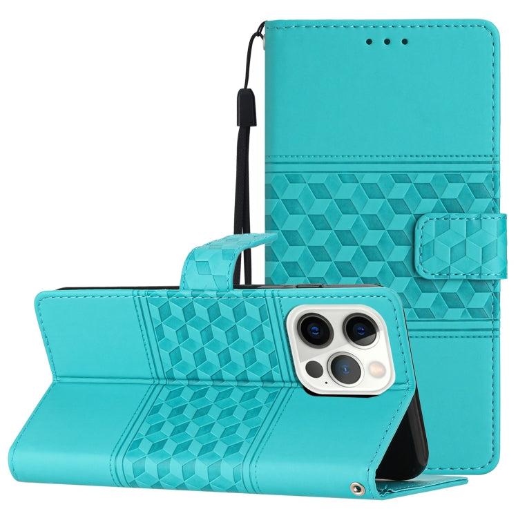 Custodia per telefono in pelle con effetto pelle goffrata a diamante con cordino, For iPhone 14 Pro, For iPhone 14 Pro Max, For iPhone X / XS, For iPhone XR