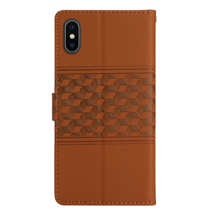 Custodia per telefono in pelle con effetto pelle goffrata a diamante con cordino, For iPhone XS Max