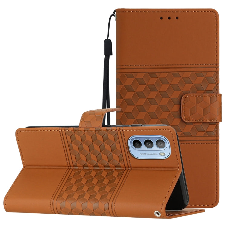 Custodia per telefono in pelle con effetto pelle goffrata a diamante con cordino, For Motorola Moto G62, For Motorola Moto One Action