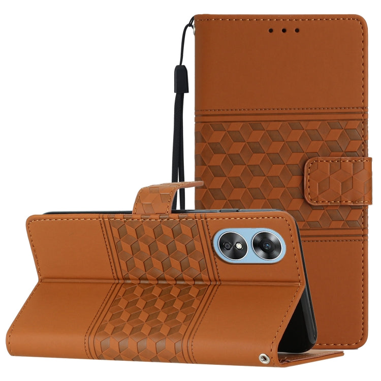 Custodia per telefono in pelle con effetto pelle goffrata a diamante con cordino, For OPPO A17, For OPPO A57 2022, For OPPO A74 / A54 / A93, For OPPO A76 / A36 / A96