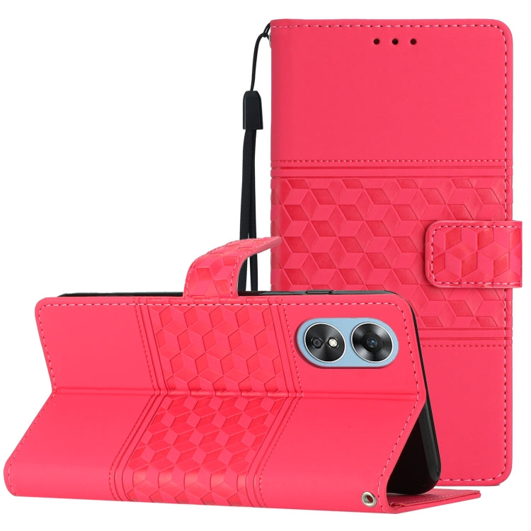 Custodia per telefono in pelle con effetto pelle goffrata a diamante con cordino, For OPPO A17, For OPPO A57 2022, For OPPO A74 / A54 / A93, For OPPO A76 / A36 / A96