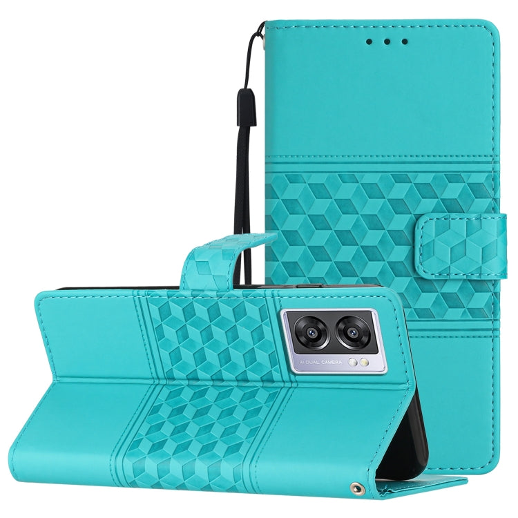 Custodia per telefono in pelle con effetto pelle goffrata a diamante con cordino, For OPPO A17, For OPPO A57 2022, For OPPO A74 / A54 / A93, For OPPO A76 / A36 / A96