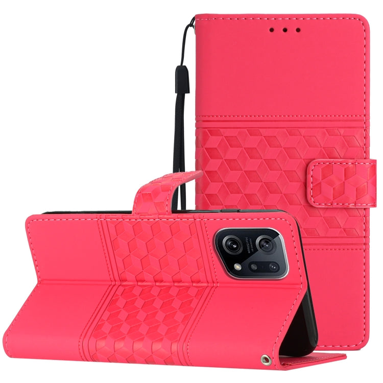 Custodia per telefono in pelle con effetto pelle goffrata a diamante con cordino, For OPPO A94 5G, For OPPO Find X5, For OPPO Find X5 Lite, For OPPO Find X5 Pro