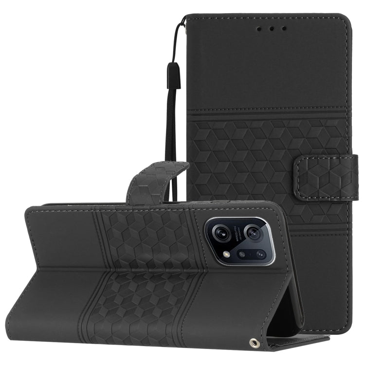 Custodia per telefono in pelle con effetto pelle goffrata a diamante con cordino, For OPPO A94 5G, For OPPO Find X5, For OPPO Find X5 Lite, For OPPO Find X5 Pro