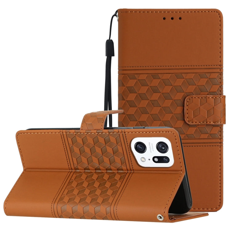Custodia per telefono in pelle con effetto pelle goffrata a diamante con cordino, For OPPO A94 5G, For OPPO Find X5, For OPPO Find X5 Lite, For OPPO Find X5 Pro