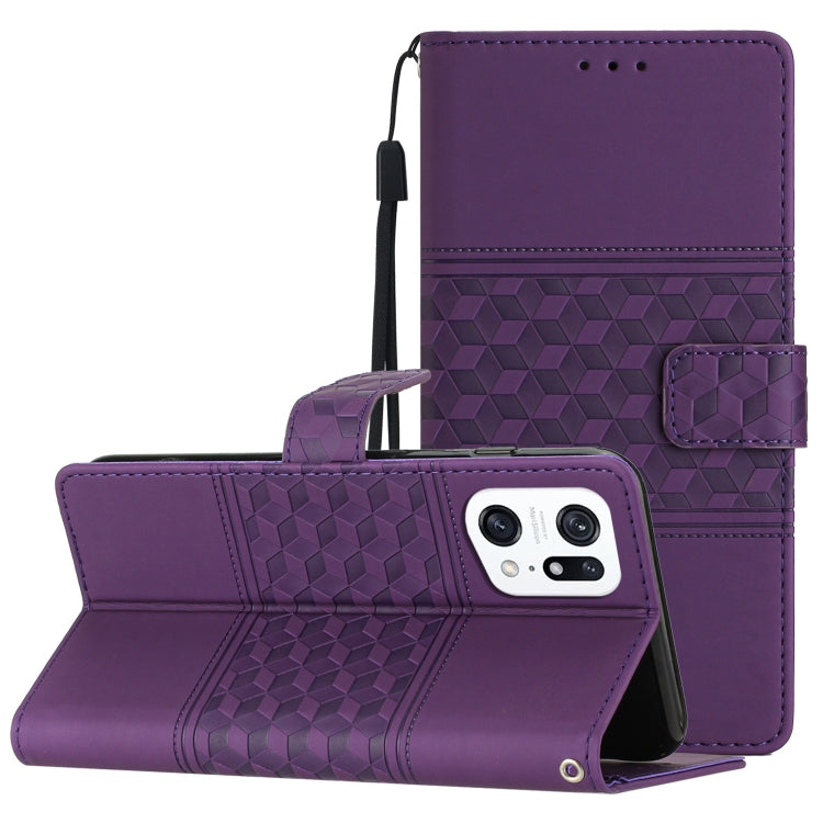 Custodia per telefono in pelle con effetto pelle goffrata a diamante con cordino, For OPPO A94 5G, For OPPO Find X5, For OPPO Find X5 Lite, For OPPO Find X5 Pro