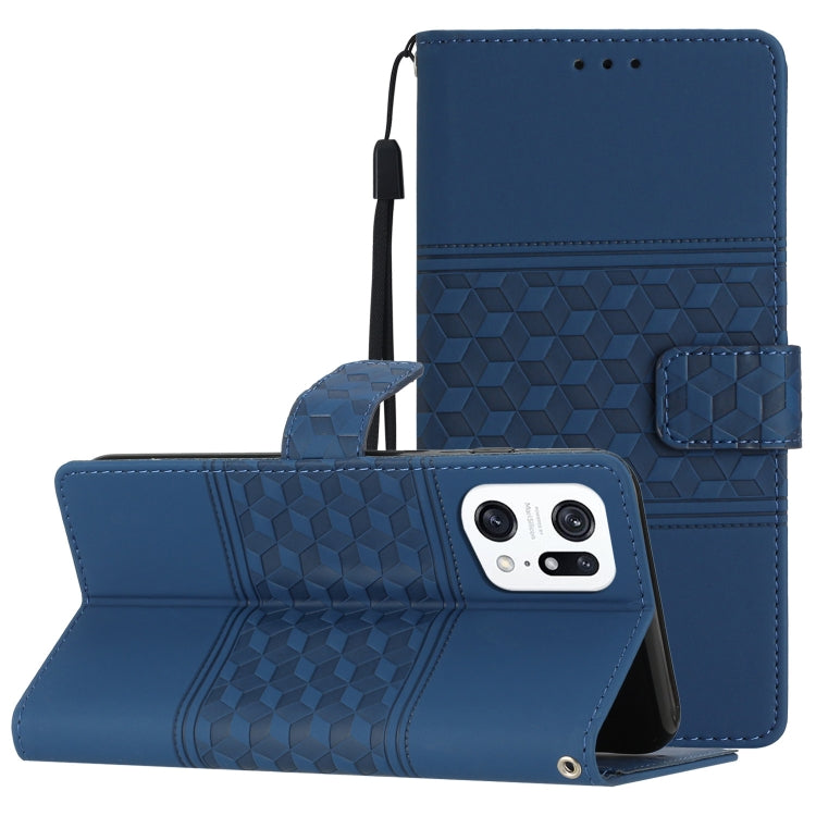 Custodia per telefono in pelle con effetto pelle goffrata a diamante con cordino, For OPPO A94 5G, For OPPO Find X5, For OPPO Find X5 Lite, For OPPO Find X5 Pro