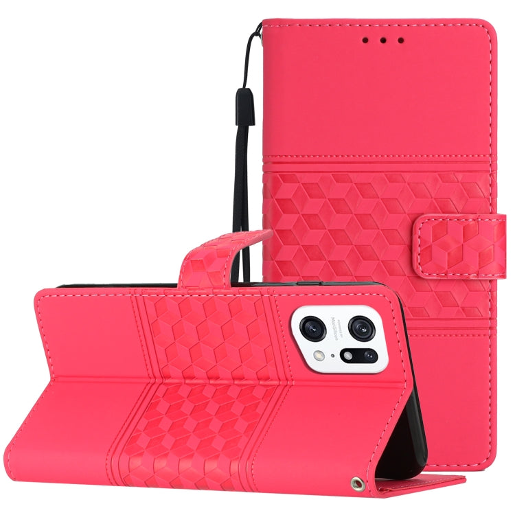Custodia per telefono in pelle con effetto pelle goffrata a diamante con cordino, For OPPO A94 5G, For OPPO Find X5, For OPPO Find X5 Lite, For OPPO Find X5 Pro