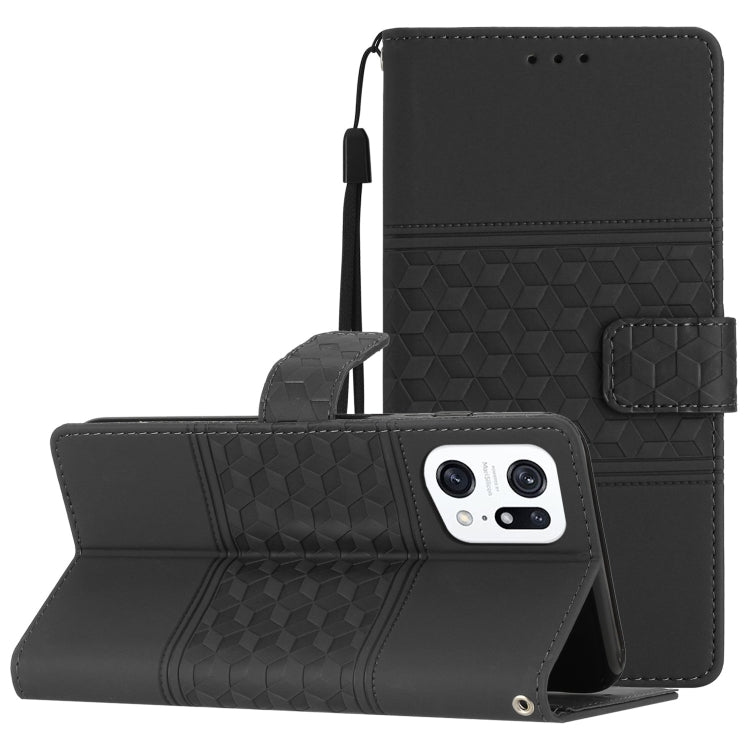 Custodia per telefono in pelle con effetto pelle goffrata a diamante con cordino, For OPPO A94 5G, For OPPO Find X5, For OPPO Find X5 Lite, For OPPO Find X5 Pro
