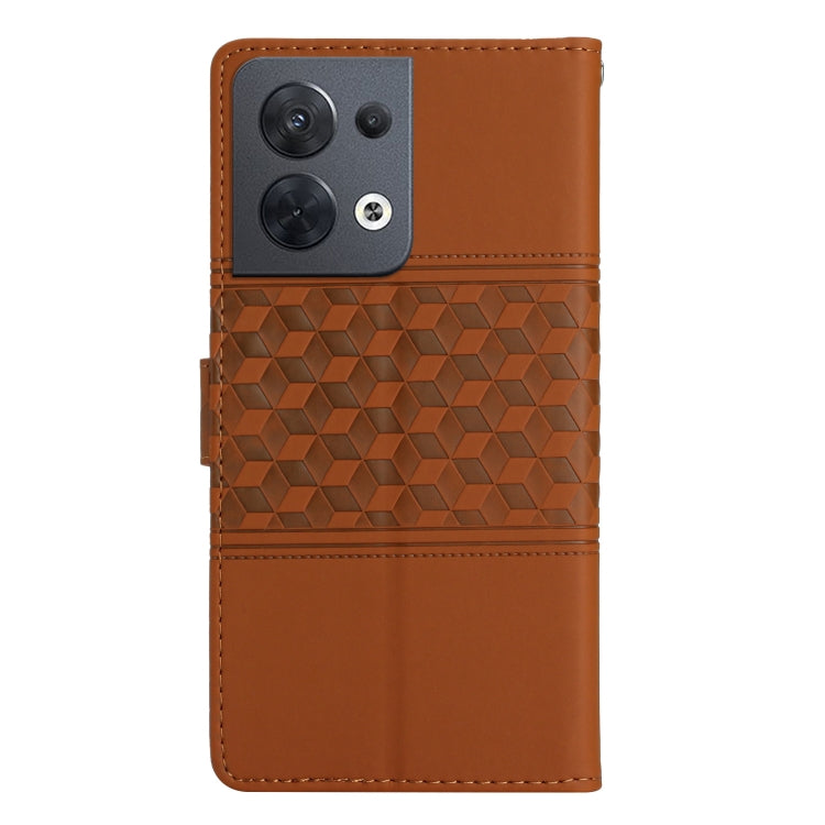 Custodia per telefono in pelle con effetto pelle goffrata a diamante con cordino, For OPPO Reno8 5G, For OPPO Reno8 Lite 5G, For OPPO Reno8 Pro 5G