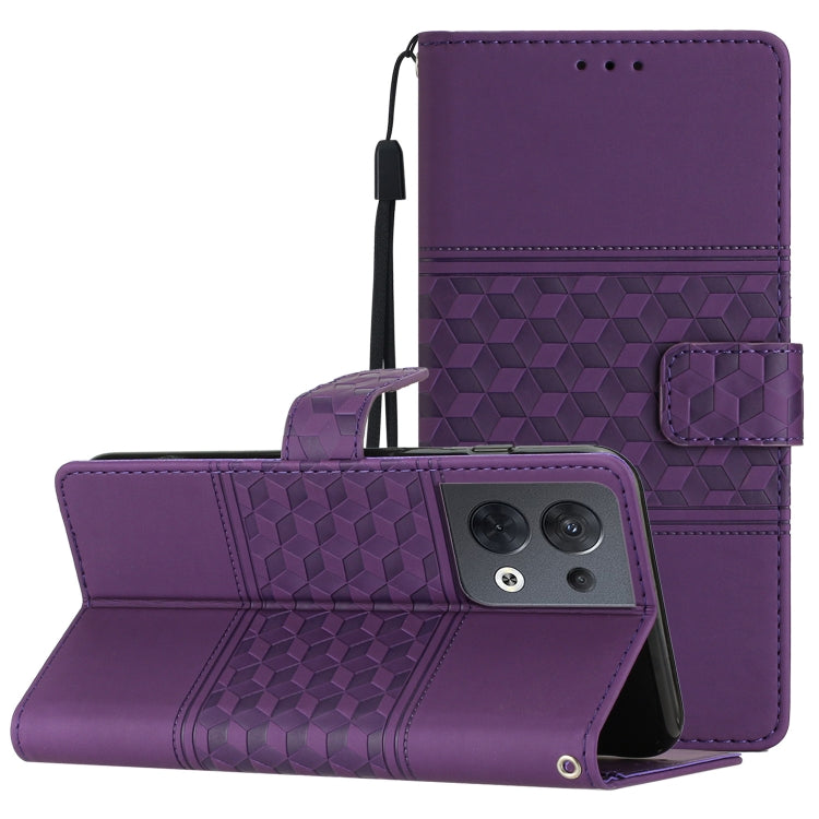 Custodia per telefono in pelle con effetto pelle goffrata a diamante con cordino, For OPPO Reno8 5G, For OPPO Reno8 Lite 5G, For OPPO Reno8 Pro 5G