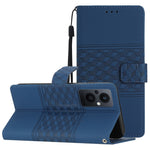 Custodia per telefono in pelle con effetto pelle goffrata a diamante con cordino, For OPPO Reno8 5G, For OPPO Reno8 Lite 5G, For OPPO Reno8 Pro 5G