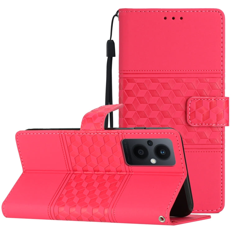 Custodia per telefono in pelle con effetto pelle goffrata a diamante con cordino, For OPPO Reno8 5G, For OPPO Reno8 Lite 5G, For OPPO Reno8 Pro 5G