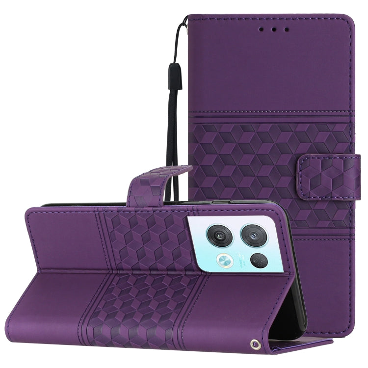 Custodia per telefono in pelle con effetto pelle goffrata a diamante con cordino, For OPPO Reno8 5G, For OPPO Reno8 Lite 5G, For OPPO Reno8 Pro 5G