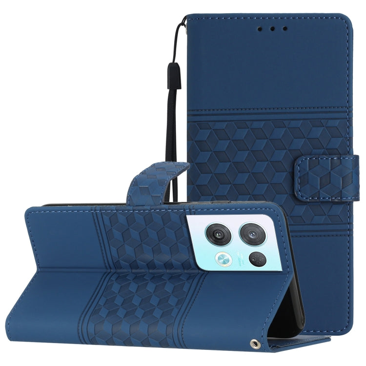 Custodia per telefono in pelle con effetto pelle goffrata a diamante con cordino, For OPPO Reno8 5G, For OPPO Reno8 Lite 5G, For OPPO Reno8 Pro 5G