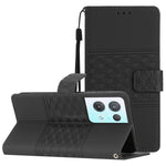 Custodia per telefono in pelle con effetto pelle goffrata a diamante con cordino, For OPPO Reno8 5G, For OPPO Reno8 Lite 5G, For OPPO Reno8 Pro 5G