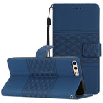 Custodia per telefono in pelle con effetto pelle goffrata a diamante con cordino, For Huawei P10, For Huawei P10 Lite, For Huawei P10 Plus, For Huawei P20