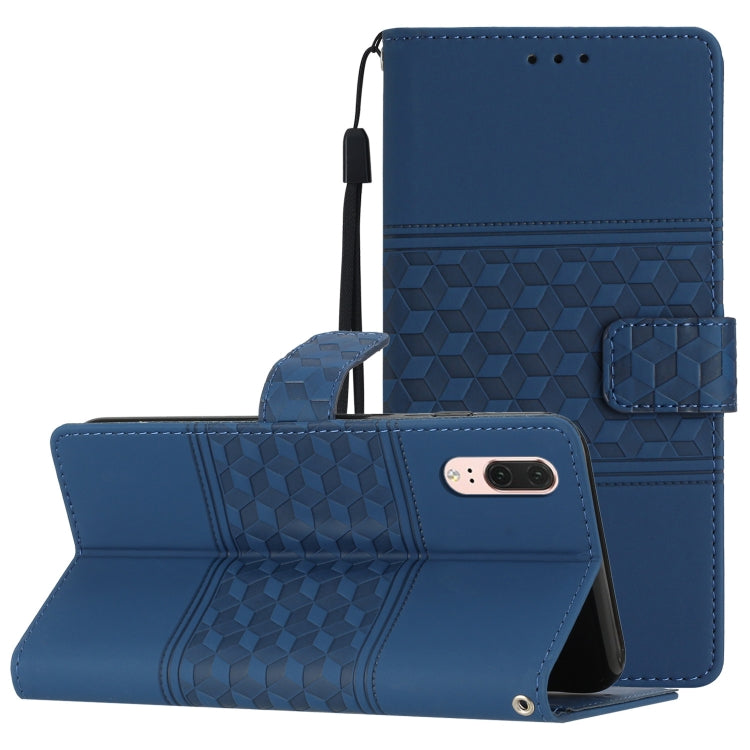 Custodia per telefono in pelle con effetto pelle goffrata a diamante con cordino, For Huawei P10, For Huawei P10 Lite, For Huawei P10 Plus, For Huawei P20