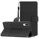 Custodia per telefono in pelle con effetto pelle goffrata a diamante con cordino, For Huawei P10, For Huawei P10 Lite, For Huawei P10 Plus, For Huawei P20