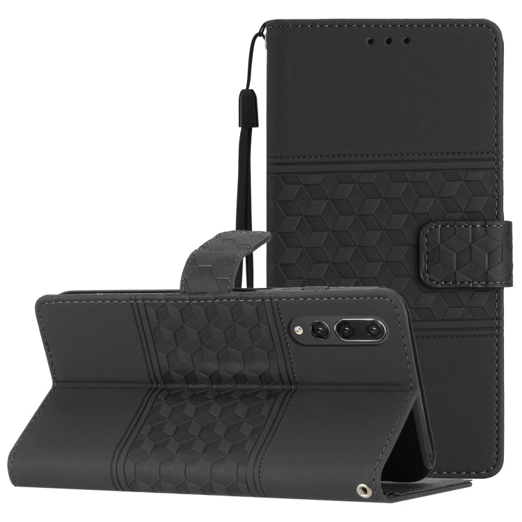 Custodia per telefono in pelle con effetto pelle goffrata a diamante con cordino, For Huawei P20 Lite, For Huawei P20 Pro, For Huawei P30, For Huawei P30 Lite