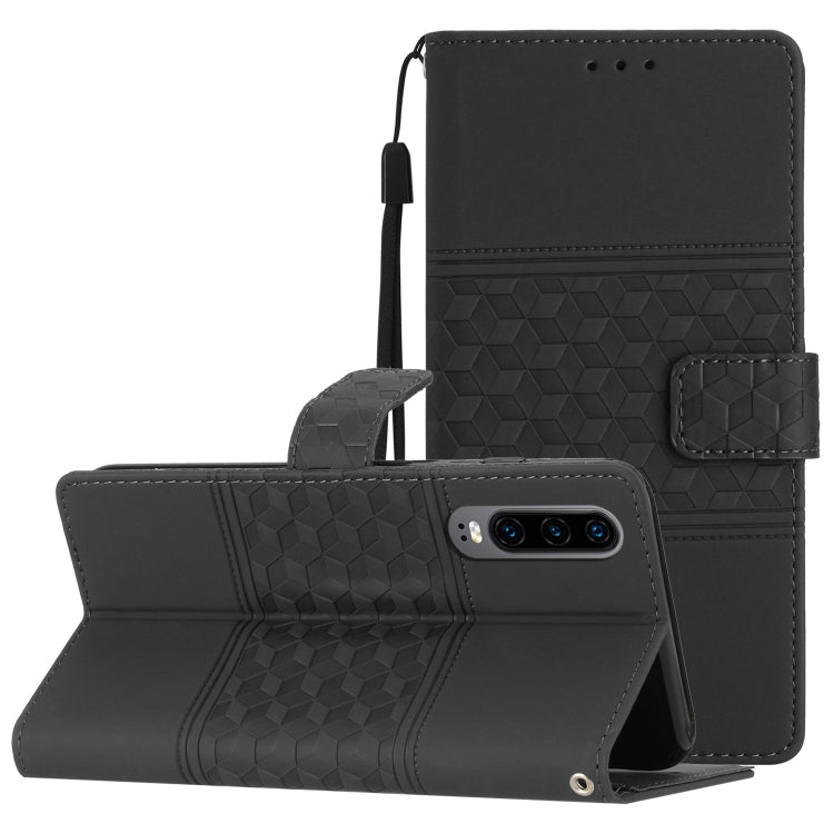 Custodia per telefono in pelle con effetto pelle goffrata a diamante con cordino, For Huawei P20 Lite, For Huawei P20 Pro, For Huawei P30, For Huawei P30 Lite
