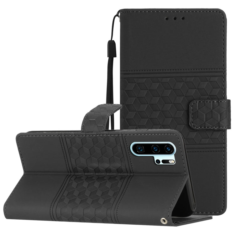 Custodia per telefono in pelle con effetto pelle goffrata a diamante con cordino, For Huawei P30 Pro, For Huawei P40, For Huawei P40 Lite, For Huawei P40 Pro