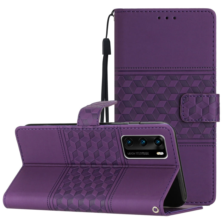 Custodia per telefono in pelle con effetto pelle goffrata a diamante con cordino, For Huawei P30 Pro, For Huawei P40, For Huawei P40 Lite, For Huawei P40 Pro
