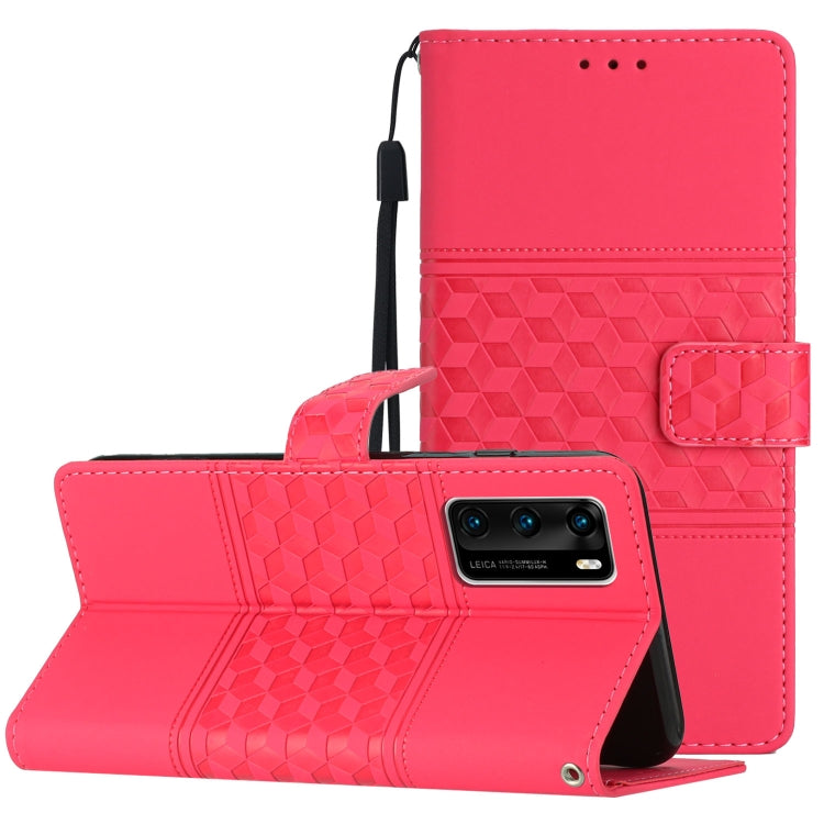 Custodia per telefono in pelle con effetto pelle goffrata a diamante con cordino, For Huawei P30 Pro, For Huawei P40, For Huawei P40 Lite, For Huawei P40 Pro