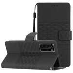 Custodia per telefono in pelle con effetto pelle goffrata a diamante con cordino, For Huawei P30 Pro, For Huawei P40, For Huawei P40 Lite, For Huawei P40 Pro