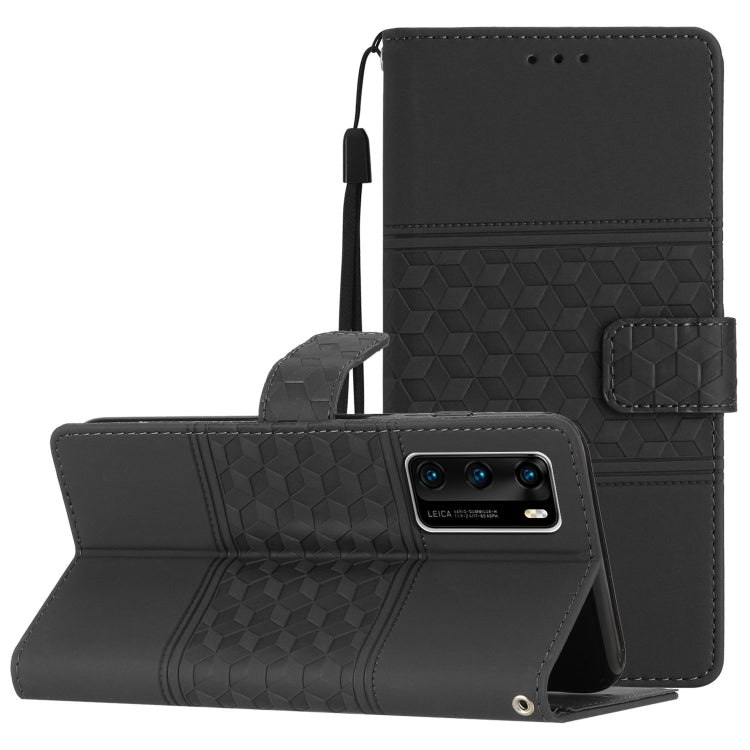 Custodia per telefono in pelle con effetto pelle goffrata a diamante con cordino, For Huawei P30 Pro, For Huawei P40, For Huawei P40 Lite, For Huawei P40 Pro