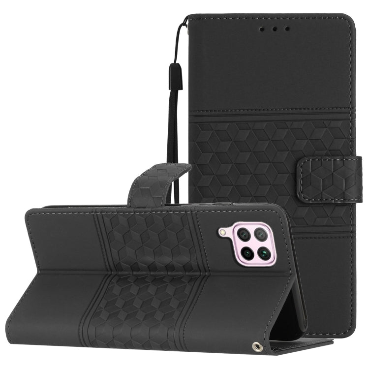 Custodia per telefono in pelle con effetto pelle goffrata a diamante con cordino, For Huawei P30 Pro, For Huawei P40, For Huawei P40 Lite, For Huawei P40 Pro