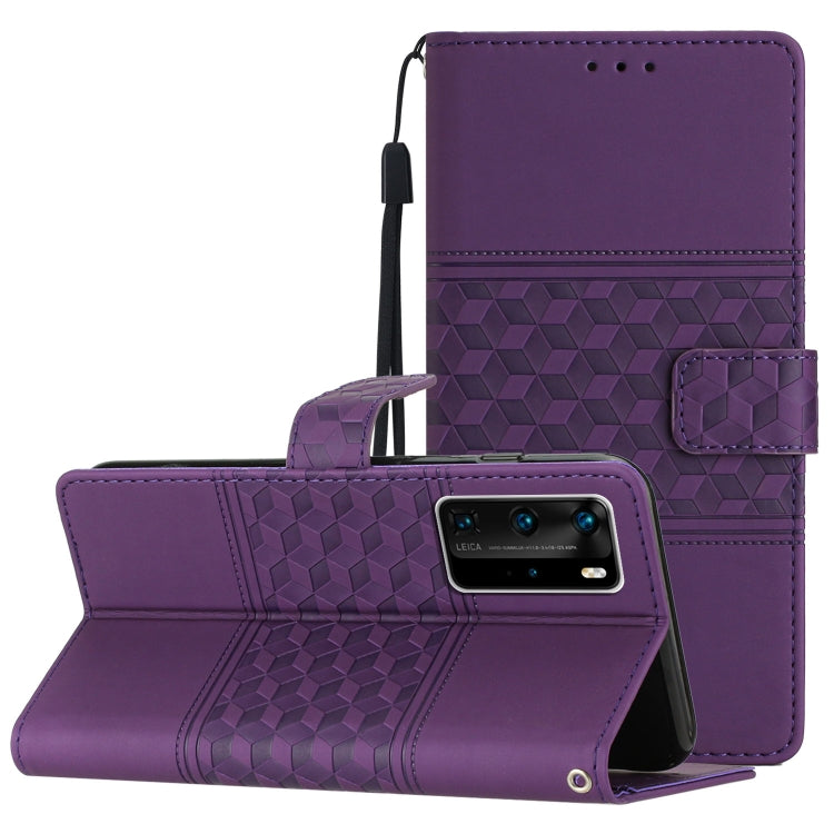 Custodia per telefono in pelle con effetto pelle goffrata a diamante con cordino, For Huawei P30 Pro, For Huawei P40, For Huawei P40 Lite, For Huawei P40 Pro