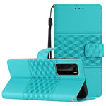 Custodia per telefono in pelle con effetto pelle goffrata a diamante con cordino, For Huawei P30 Pro, For Huawei P40, For Huawei P40 Lite, For Huawei P40 Pro