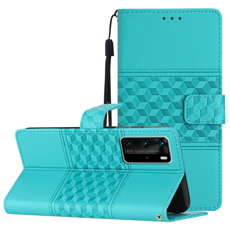Custodia per telefono in pelle con effetto pelle goffrata a diamante con cordino, For Huawei P30 Pro, For Huawei P40, For Huawei P40 Lite, For Huawei P40 Pro
