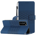 Custodia per telefono in pelle con effetto pelle goffrata a diamante con cordino, For Huawei P30 Pro, For Huawei P40, For Huawei P40 Lite, For Huawei P40 Pro