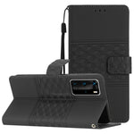 Custodia per telefono in pelle con effetto pelle goffrata a diamante con cordino, For Huawei P30 Pro, For Huawei P40, For Huawei P40 Lite, For Huawei P40 Pro