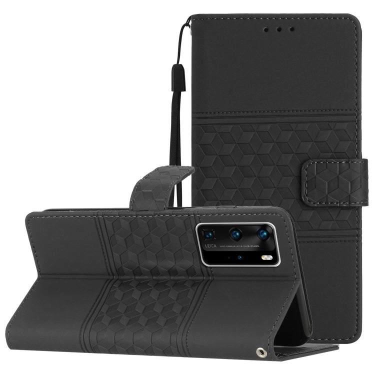 Custodia per telefono in pelle con effetto pelle goffrata a diamante con cordino, For Huawei P30 Pro, For Huawei P40, For Huawei P40 Lite, For Huawei P40 Pro