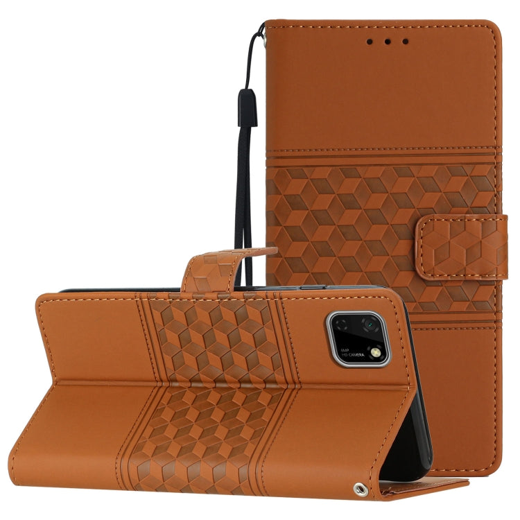 Custodia per telefono in pelle con effetto pelle goffrata a diamante con cordino, For Huawei Y5p, For Huawei Y6p
