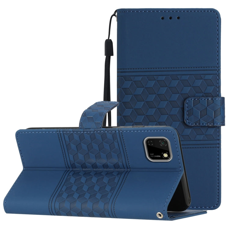 Custodia per telefono in pelle con effetto pelle goffrata a diamante con cordino, For Huawei Y5p, For Huawei Y6p