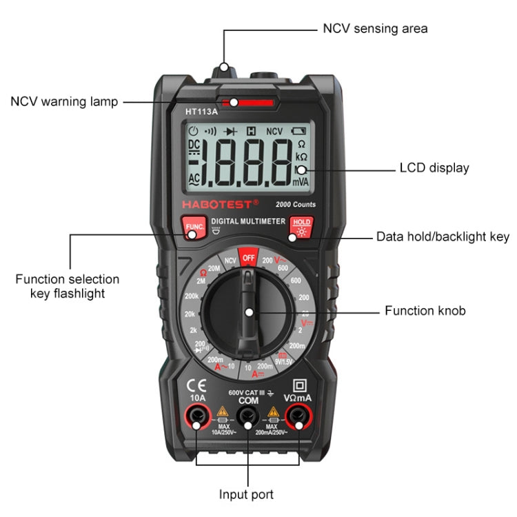 HABOTEST HT113C Multimetro digitale ad alta precisione con portata automatica, HT113C