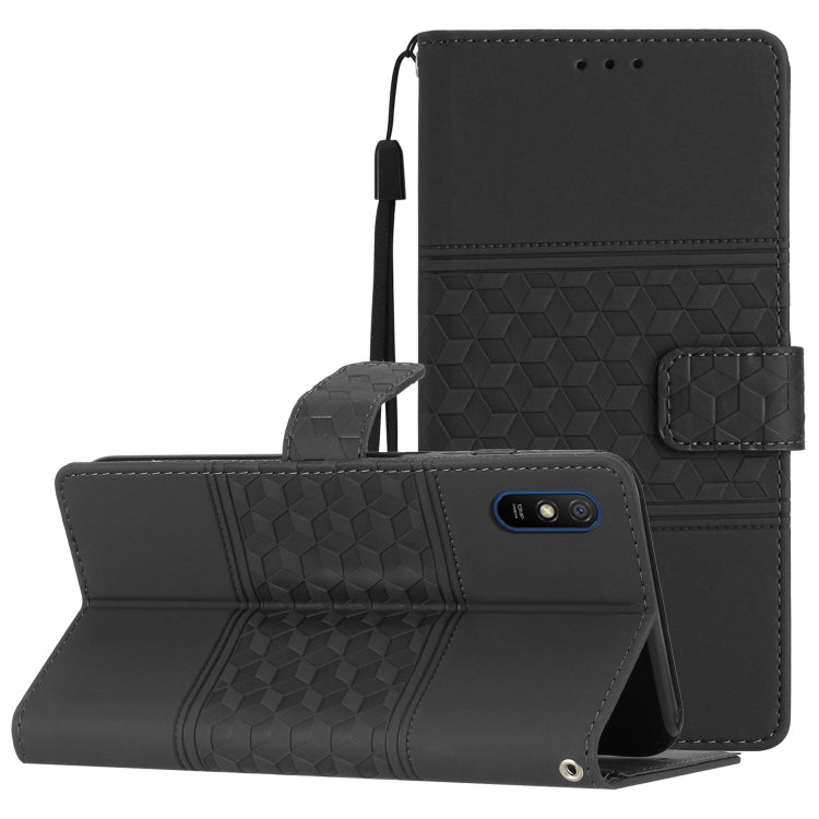 Custodia per telefono in pelle con effetto pelle goffrata a diamante con cordino, For Xiaomi Redmi Note 9 5G / Note 9T, For Xiaomi Redmi 9A, For Xiaomi Redmi 9C, For Xiaomi Redmi 10
