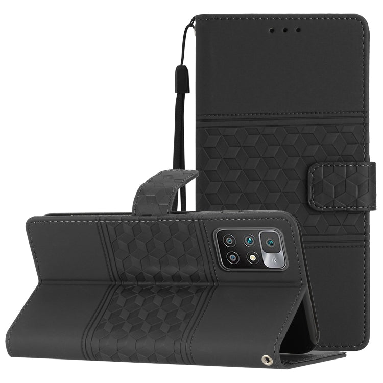 Custodia per telefono in pelle con effetto pelle goffrata a diamante con cordino, For Xiaomi Redmi Note 9 5G / Note 9T, For Xiaomi Redmi 9A, For Xiaomi Redmi 9C, For Xiaomi Redmi 10