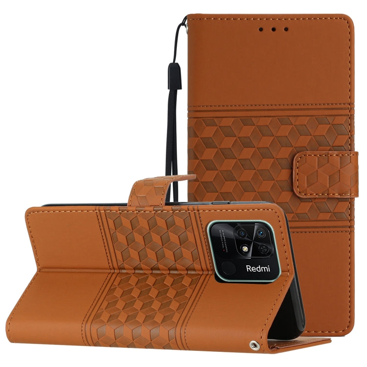 Custodia per telefono in pelle con effetto pelle goffrata a diamante con cordino, For Xiaomi Redmi 10 2022, For Xiaomi Redmi 10A, For Xiaomi Redmi 10C, For Xiaomi Redmi A1