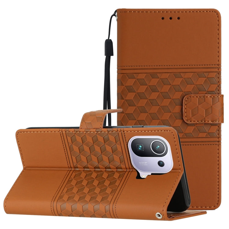 Custodia per telefono in pelle con effetto pelle goffrata a diamante con cordino, For Xiaomi Mi 11 Lite, For Xiaomi Mi 11 Pro, For Xiaomi Mi 11T / 11T Pro, For Xiaomi 12 Lite