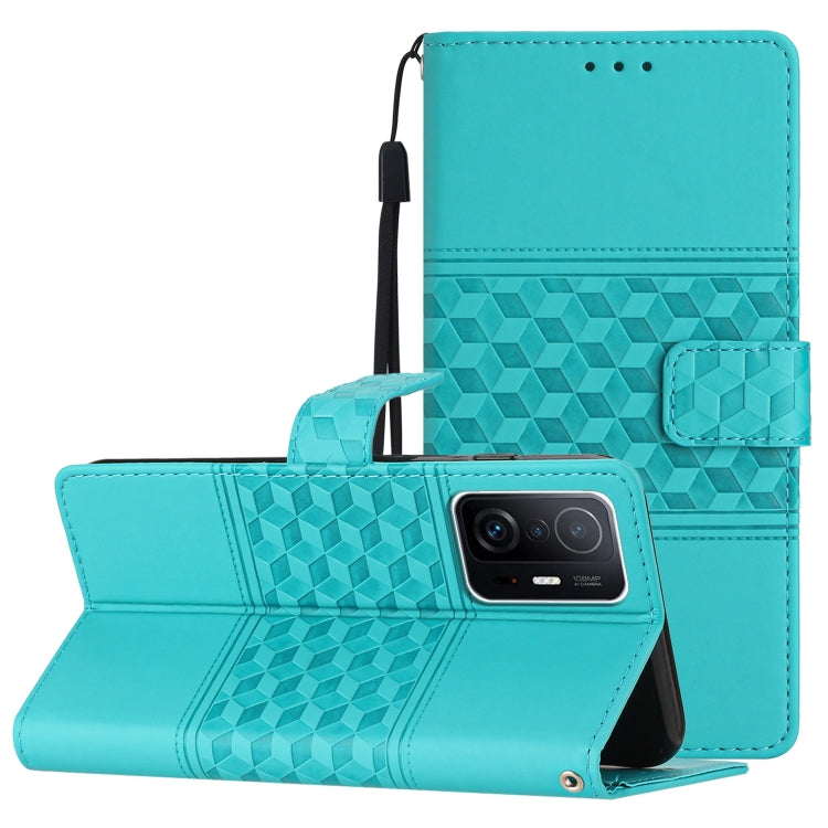Custodia per telefono in pelle con effetto pelle goffrata a diamante con cordino, For Xiaomi Mi 11 Lite, For Xiaomi Mi 11 Pro, For Xiaomi Mi 11T / 11T Pro, For Xiaomi 12 Lite