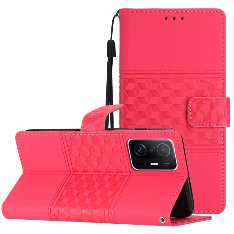 Custodia per telefono in pelle con effetto pelle goffrata a diamante con cordino, For Xiaomi Mi 11 Lite, For Xiaomi Mi 11 Pro, For Xiaomi Mi 11T / 11T Pro, For Xiaomi 12 Lite