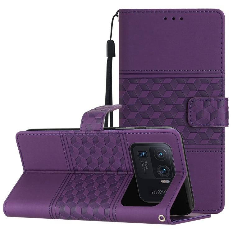 Custodia per telefono in pelle con effetto pelle goffrata a diamante con cordino, For Xiaomi 12 Pro, For Xiaomi 12T / 12T Pro, For Xiaomi Mi 11 Ultra