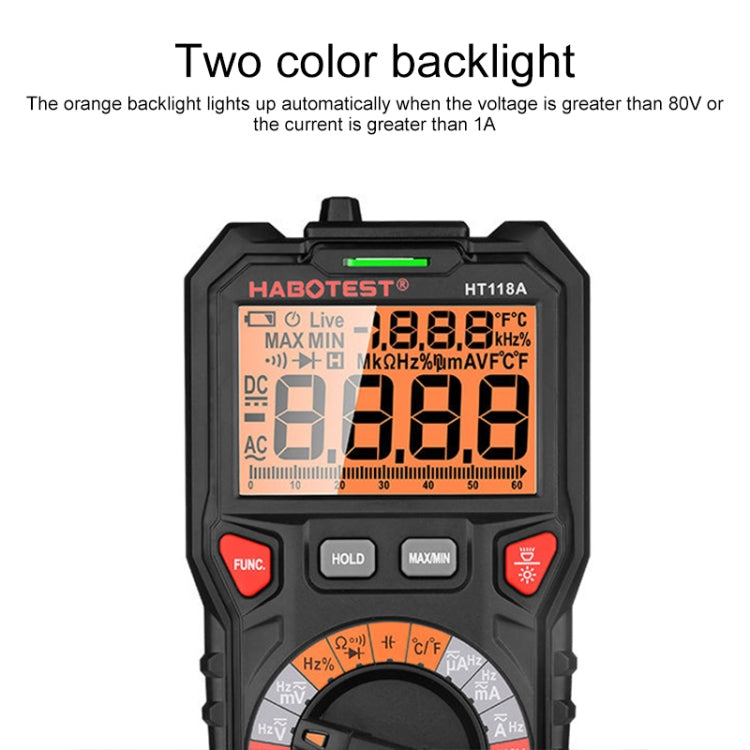 HABOTEST HT118A Multimetro digitale automatico portatile con doppia retroilluminazione ad alta precisione, HT118A