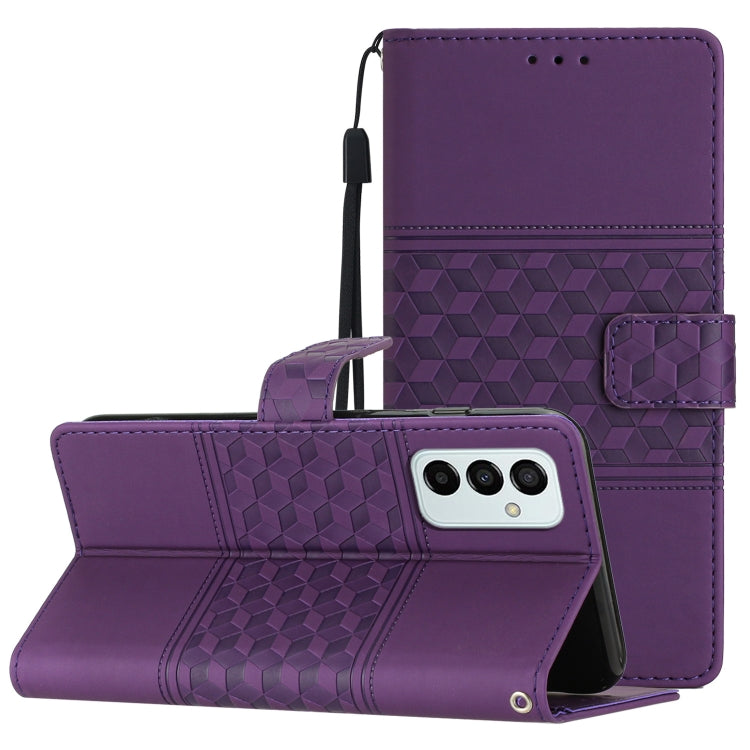 Custodia per telefono in pelle con effetto pelle goffrata a diamante con cordino, For Samsung Galaxy M23, For Samsung Galaxy M32, For Samsung Galaxy M33, For Samsung Galaxy M52