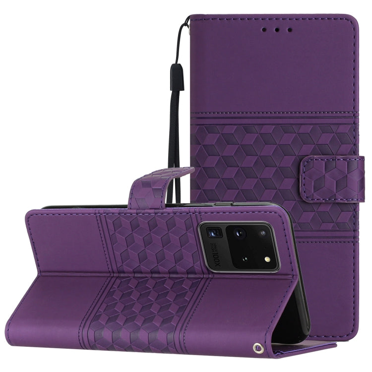 Custodia per telefono in pelle con effetto pelle goffrata a diamante con cordino, For Samsung Galaxy S20+, For Samsung Galaxy S20 Ultra, For Samsung Galaxy S21 5G, For Samsung Galaxy S21 FE 5G